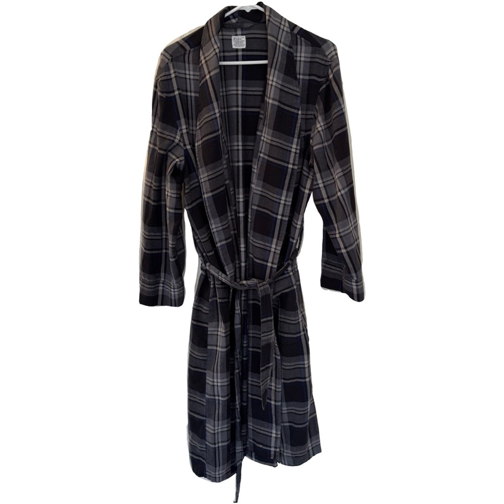 Men's Polo Ralph Lauren Robe Plaid Flannel, Gray Blue, Size S/M